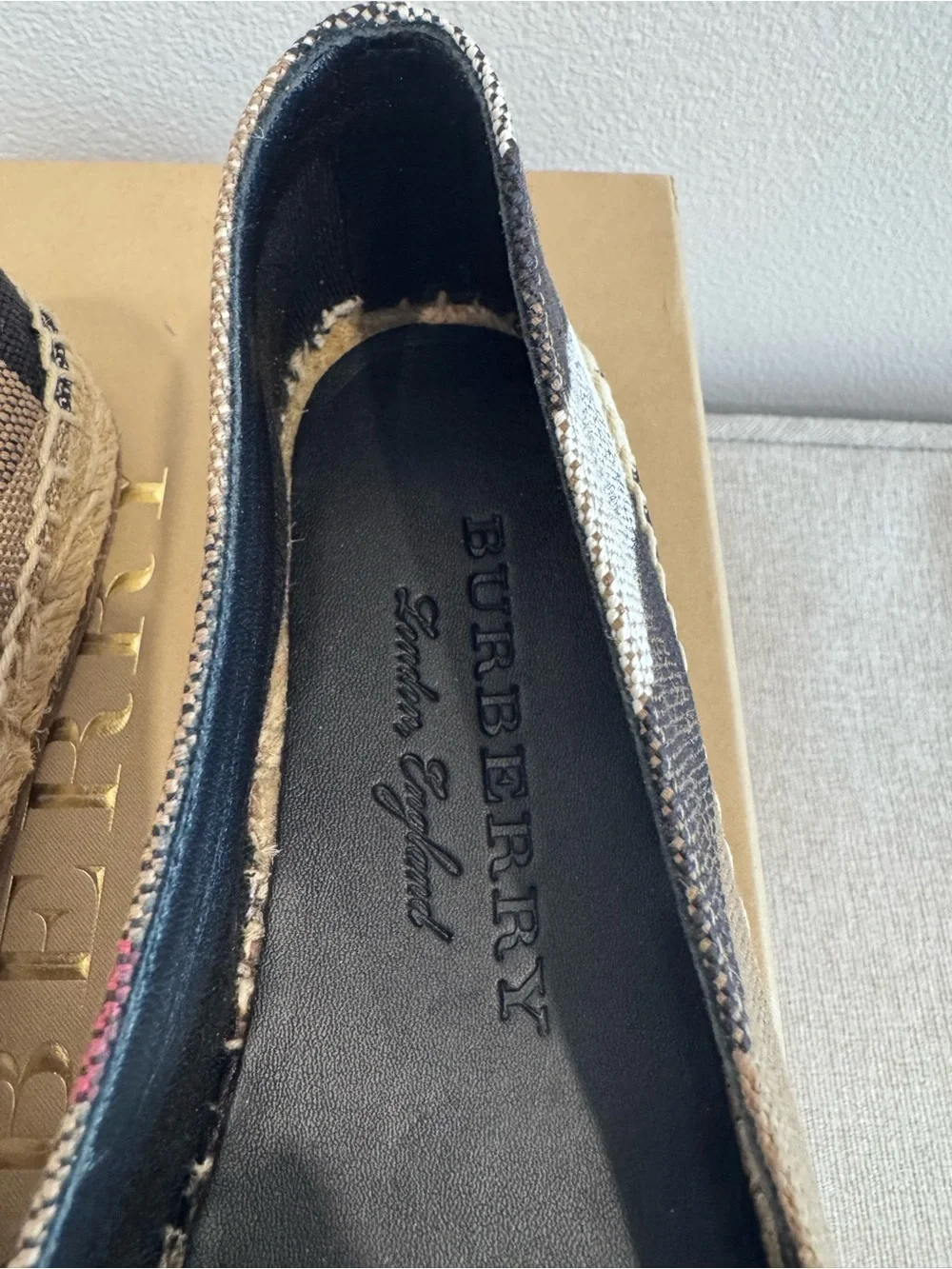 Burberry Brown Canvas Espadrilles with Bright Pink Cross